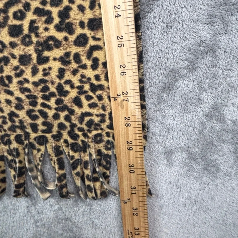 Merona Leopard Print‎ Fleece Scarf Brown Tan Animal Print Fringe Trim One Size